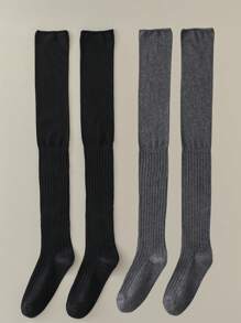 1 o 2 pares de calcetines hasta la rodilla para damas, calcetines gruesos blancos, calcetines largos hasta el muslo de color sólido a juego para botas
