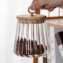 2PCS Glass Coffee Nuts Canister Airtight Storage Jar Petal Decorative Container With Bamboo Lid Metal Handle For Kitchen, Pantry, Or Dry Food Storage .Easy To Grasp 700ml, 23 FL OZ - 2PCS-cone-bamboo Cover - View 7