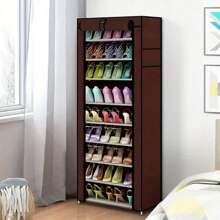 10 Layer Shoe Cabinet, Stackable Shoe Rack Storage Rack - Hand Assembled, With Non-Woven Fabric Shoe Cabinet, Stainless Steel Frame - Amarillo parduzco - Ver 1