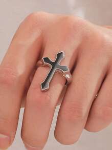 1pc Vintage Cross Alloy Ring, Unisex Punk Open Ring - Cross - View 2