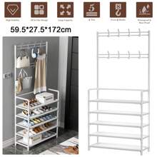OYAJIA ‌✨ 2025 Ultimate Space-Saving Hallway Organiser | 5-Tier Heavy-Duty Shoe Rack + 8 Anti-Slip Hooks | Stylish Entryway Tree Clothes Rack For British Homes – Instant Assembly, Multi-Room Storage & Perfect Housewarming Gift! ‌ - White - View 4
