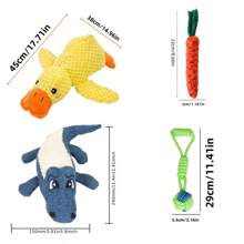 Cat/Dog Lover Gift And Dog/Cat Mom Love Pet Bite Sound Toy 4-Piece, Sound Yellow Duck + Carrot + Sound Crocodile + Woven Ball (Cute Companion Toys For Cat/Dog Lover Gift And Dog/Cat Mom Love Pet Grinding Teeth, Cat/Dog Lover Gift And Dog/Cat Mom Love Pets Play With Their Own Magic)