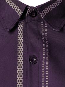 Men's Summer Geometric Stripes Light Business Fashion Casual Turn-Down Collar Short Sleeve Shirt.