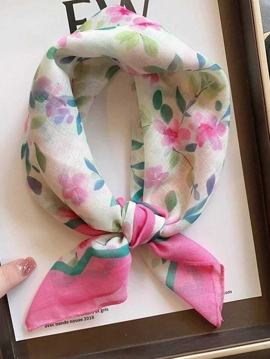 Khăn lụa họa tiết hoa nhỏ màu hồng 60cm, Phụ kiện xuân/thu mới cho phụ nữ, Khăn choàng trang trí đa năng, Khăn choàng nhẹ và thời trang