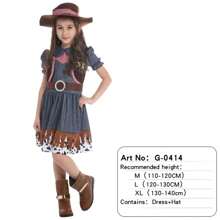 Un conjunto de hermosa falda de mezclilla para niñas, con un sombrero, adecuado para una altura de 110-140 cm, disfraz para actuaciones en el escenario