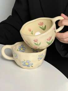1 件 Ditsy 花卉陶瓷咖啡杯，时尚情侣牛奶杯，高品质早餐杯，适合居家返校 - 彩色 - 查看 4