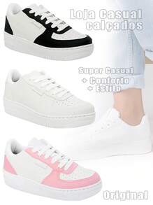 Women's Casual Tennis Shoe, Ideal For Everyday Wear, Gym, Leisure, Super Casual And Comfortable, Original! - Đen và trắng - Xem 6