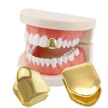 THATBOY 4pcs Fashion Personalized Jewelry Grillz Single Glossy Copper Simple Cool Grillz Gift For Men And Women