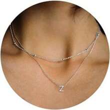 1 Pc Stainless Steel Layered Initial Necklace Tiny A-Z Pendant Choker Necklace Cute Initial Letter Necklace For Women