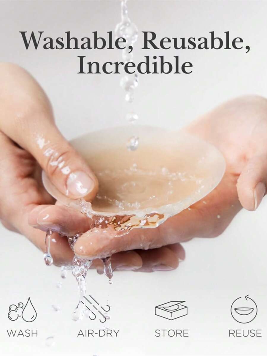 1 对可重复使用隐形硅胶乳贴胸垫自粘式胸部文胸贴垫贴纸配件女士提升 - 米色 - 查看 1