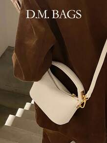 Metal Buckle Bento Lunch Box Handheld & Crossbody Small Square Bag - Beige - View 1