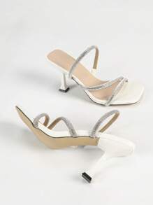 Women's White High Heel Sandals, New Fashionable Comfortable Minimalist Design, Suitable For Spring And Summer, With Shining Rhinestone - White - View 2