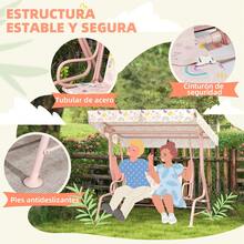 AIYAPLAY Columpio de Jardín Exterior para Niños de +3 Años Balancín de Jardín Exterior de 2 Plazas con Toldo Ajustable Arnés de Protección y Estampados Bonitos 112x75x120 cm - Rosa - Ver 3
