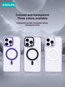 Koolife 1pc Magnetic Charging 2-In-1 Full Body Hard Transparent Phone Case With Metal Lens Frame, Metal Buttons, Air Cushion Protection, High Screen Protection, Compatible With IPhone 16/16 Pro/16 Pro/15/15 Pro/15 Pro Max/15 Plus/14/13/12/11 Waterproof Shockproof Anti-Fall Scratch Resistant