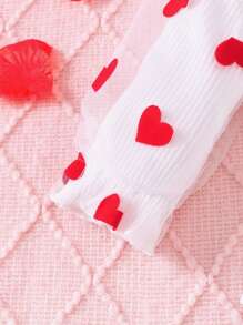 3Pcs Baby Girl Heart Print Romper Set Long Sleeve Triangle Bodysuit And Bell Bottom Pants With Bowknot Headband, Great For 0-1 Year Old Girls Spring Autumn