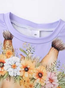 2pcs/Set Young Girl Casual 3D Deer Print Short Sleeve T-Shirt And Shorts Set, Summer