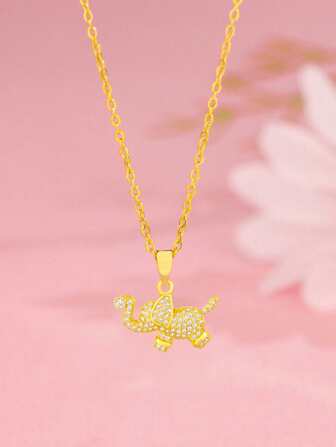 1 件可爱大象镶嵌锆石项链男女金色可爱动物吊饰颈链多功能日常珠宝