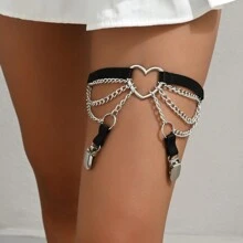 朋克暗黑风格心形女士吊袜带 - 黑色 - 查看 1