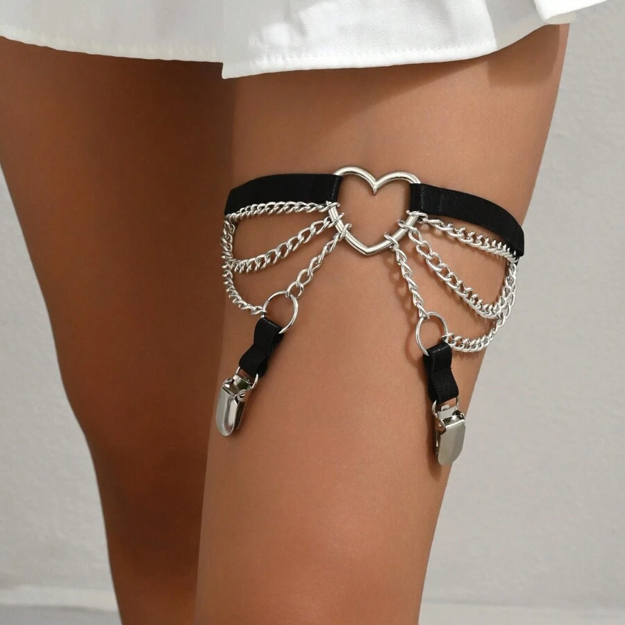 朋克暗黑风格心形女士吊袜带 - 黑色 - 查看 1