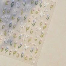 Tulip 5D Nails Stickers Spring Jelly Tulips Flower Butterfly Pink Blue Blossom Design Summer Nail Ornaments Nail Art Decorations