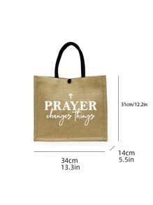 Geantă tote din in negru cu model inspirațional de litere și geantă de machiaj, geantă de cumpărături portabilă