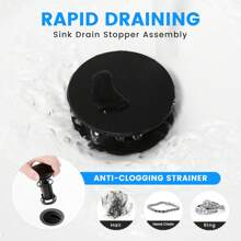 Bathroom Sink Drain, Pop Up Drain Stopper With Overflow, Lavatory Vanity Vessel Sink Drain Assembly, Matte Black