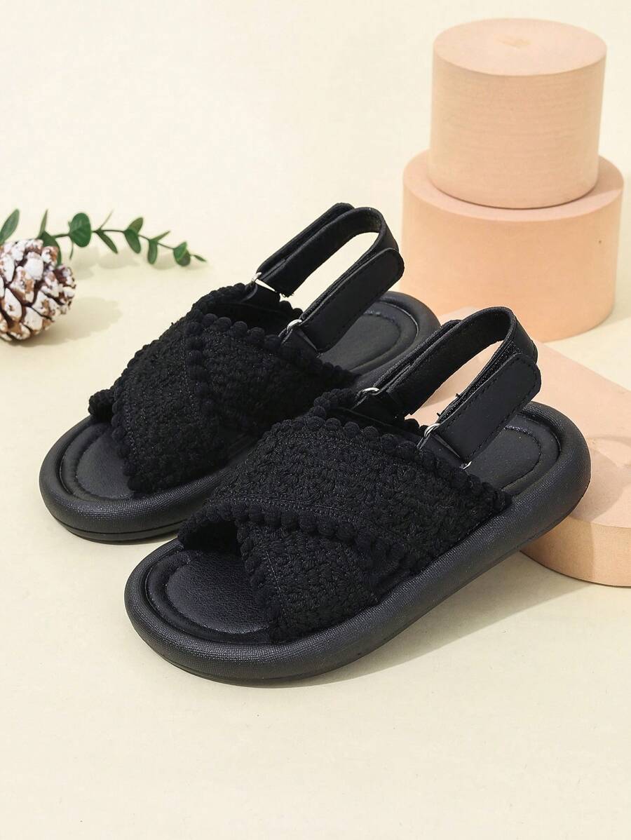 Toddler Fashionable Solid Color Non-Slip Wear-Resistant Soft Bottom Beach Sandals - Black - View 1