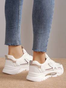 New Style Lace-Up Casual Sports Shoes, Soft Sole Chunky Sneakers, Lightweight Non-Slip Running Shoes