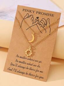 Goodwaro 2pcs Stainless Steel Sun & Moon Pendant Necklace Set, 18K Gold Plated, Minimalist Style, Love, Friendship Gift Suitable For Holidays, For Women - Gold 2-piece Set - View 6