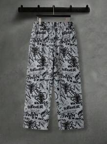 男士休闲户外套装、街头时尚数码印花裤和短袖 T 恤 - 黑色 - 查看 6