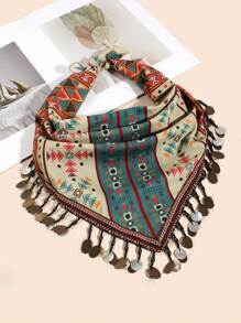 1 Khăn Bandana họa tiết Paisley Bohemian lấp lánh và tua rua trang trí thường ngày dành cho nữ, thích hợp cho du lịch, ngày lễ, ngoài trời, trang phục dự tiệc - Nhiều màu - Xem 1