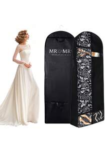 1 件便携式婚纱服装袋，三折新娘礼服袋，适用于长礼服，带衬料和配件口袋，黑色礼服套，适用于婚纱、晚礼服