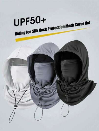 1 chiếc mũ trùm đầu che nắng bằng lụa băng unisex - Chống tia UV, che kín mặt khi đạp xe - Khăn quàng cổ thoáng khí, không đường may và có thể điều chỉnh với dây rút, mũ đội đầu khi đi xe máy, xe đạp, câu cá ngoài trời có quai đeo tai, khẩu trang chống nắng cho nữ, mũ trùm đầu khi đạp xe cho nam, mũ mùa hè cho nam