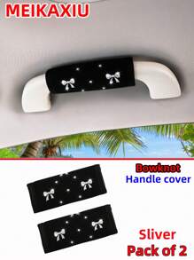 MEIKAXIU 2pcs Bowknot Bling Bling Fabric Soft Breathable Car Grab Handle Protective Cover, Universal Car Interior Accessories - Butterfly - View 4