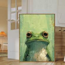 1 Pc Canvas Painting, A Bright And Fashionable Green Frog, Wooden Framed Art,High Quality ,Thickness 2.25cm/1inch  Wall Art Prints Poster Direct Hanging Decor For Home Gifts,Living Room, Bathroom, Bedroom, Kitchen,Bar,Office - 彩色 - 查看 2