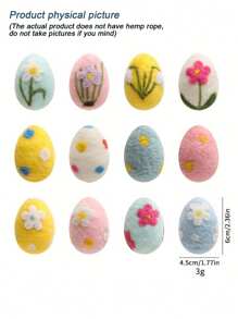 12pcs Easter Felted Eggs Bulk Basket Decor Kit Easter Needle Wool Felted Egg Pastel Decorative Hanging Ornament For Easter Party Decoration Gift Basket Stuffers Fillers Classroom Prize Supplies Surprise Party Favor Easter Tree Decor - Multicolor - View 7