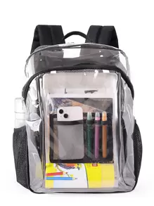 1 Piece PVC Clear Backpack Heavy Duty - Extra Large Clear Book Bag With Multi-Pockets See Through Backpack For College Workplace Travel - Black - Black - View 2