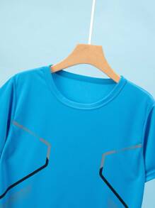 2pcs/Set Teen Boy Sports Set, Short Sleeve T-Shirt Top And Athletic Running Shorts Suit - Multicolor - View 3