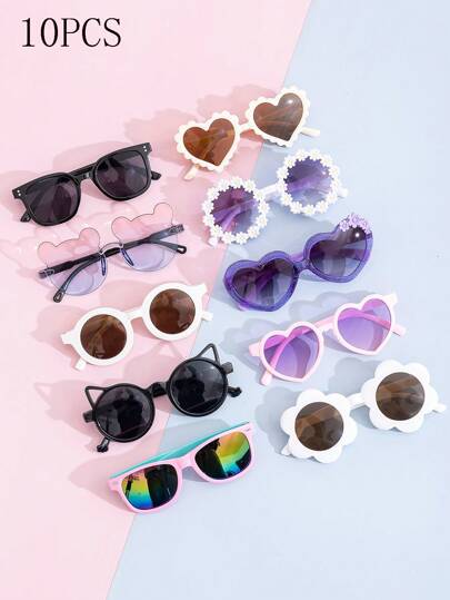 10 PIEZAS/1 pieza Gafas con estilo con forma de oso, perfectas para uso diario. Gafas con forma de oso y floral con estilo adecuadas para adolescentes, aptas para uso diario con estuche de gafas, gafas lindas para adolescentes