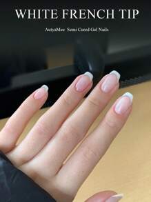 20片法式半固化凝胶美甲贴纸，白色、黑色、粉色可选，自粘式全覆盖美甲贴纸，包含1个指甲锉，持久耐用，UV凝胶美甲贴纸，适合女性和女孩日常美甲装饰，美甲用品。 - 彩色 - 查看 7