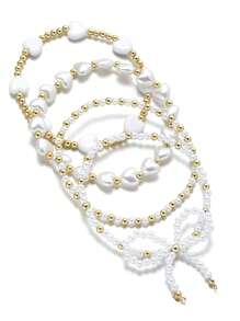 4pcs Bohemian Beach Vacation Style Bowknot Faux Pearl Heart Shape Golden CCB Anklet,Suitable For Ladies Vacation Wear - Multicolor - View 5