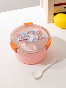 Caja de almuerzo/ensalada redonda de dibujos animados, modelo 2025, a prueba de microondas, portátil, para estudiantes y uso al aire libre - Multicolor - Ver 6