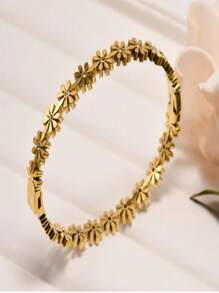 Vòng tay thép titan mới với hoa cúc nhỏ, trang sức thép không gỉ cao cấp, phụ kiện thép không gỉ thời trang cho mùa hè - Vàng - Xem 3