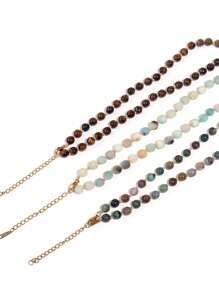 6 毫米天然石打结串珠项链、磨砂亚马逊石颈链、虎眼石颈链、优雅宝石项链、精致珠宝诞生石项链礼物 - 彩色 - 查看 8