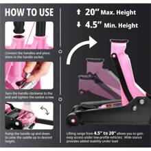 [4.5"- 20"] 4 Ton Dual Piston Pump Low Profile Hydraulic Trolley Floor Jack Pink
