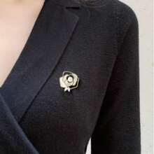 Camellia Flower Faux Pearl Anti-Exposure Brooch For Women, High-End Boutique Exquisite Lapel Pin Suit Accessory Coat Decor - White - View 6