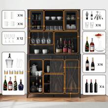 70'' Tall Coffee Bar Cabinet - Farmhouse Wine Bar Cabinet With Storage Shelves 6-Bottle Wine Rack & 12 Stemware Slots Sliding Barn Doors Buffet Cabinet For Kitchen Dining Room