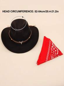 2PCS Western Cowboy Costume, Cowboy Hat Cosplay Accessory, Brown Western Cowboy Hat Dress Up For Kids, Funny Halloween Party Roleplay, Set Of 1 Black Cowboy Hat, 1 Red Bandanna - Black - View 7