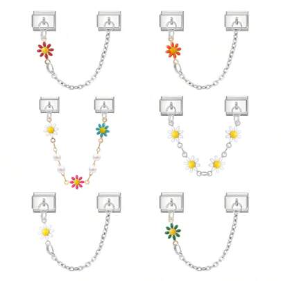 1pc Double Strand DIY Modular Bracelet, Decorated With Flower, Butterfly, Heart, Shell Elements, Suitable As Party Gift For Friends/Couples, Applicable For Christmas, New Year, Halloween, Valentine's Day, Charming Design, Stainless Steel Jewelry