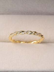 1 件满天星实心戒指铂金情侣对戒 S925 纯银欧美风格精美珠宝礼物 - 線條麻花扭紋 - 查看 4